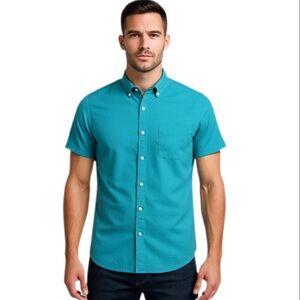 Vans Men’s Turquoise Short Sleeve Button-Down Shirt — Size M